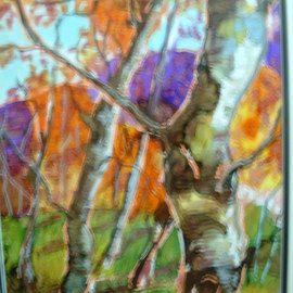 painting old  birch painting By Andree Lisette Herz 