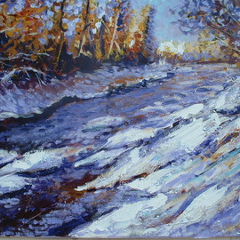 Andree Lisette Herz: 'purpledayz', 2009 Acrylic Painting, Landscape. Artist Description:  snowey stream on canvas with wrapped sides. ...