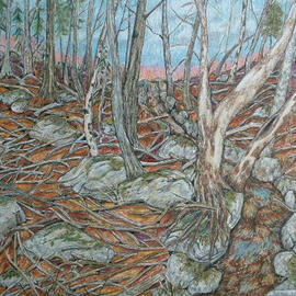 Andree Lisette Herz: 'sunrise', 2002 Pencil Drawing, Landscape. Artist Description: colored pencil on board of catskill woods...