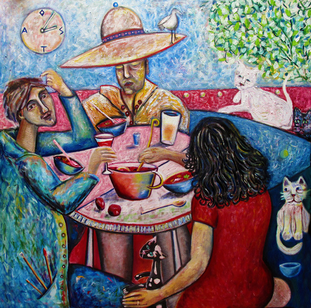 Artist Andrew Osta. 'Dinner With Toller Cranston' Artwork Image, Created in 2012, Original Painting Oil. #art #artist