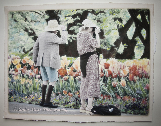 Andy Mars  'Elderly Couple Brooklyn Botanical Garden', created in 2007, Original Mixed Media.