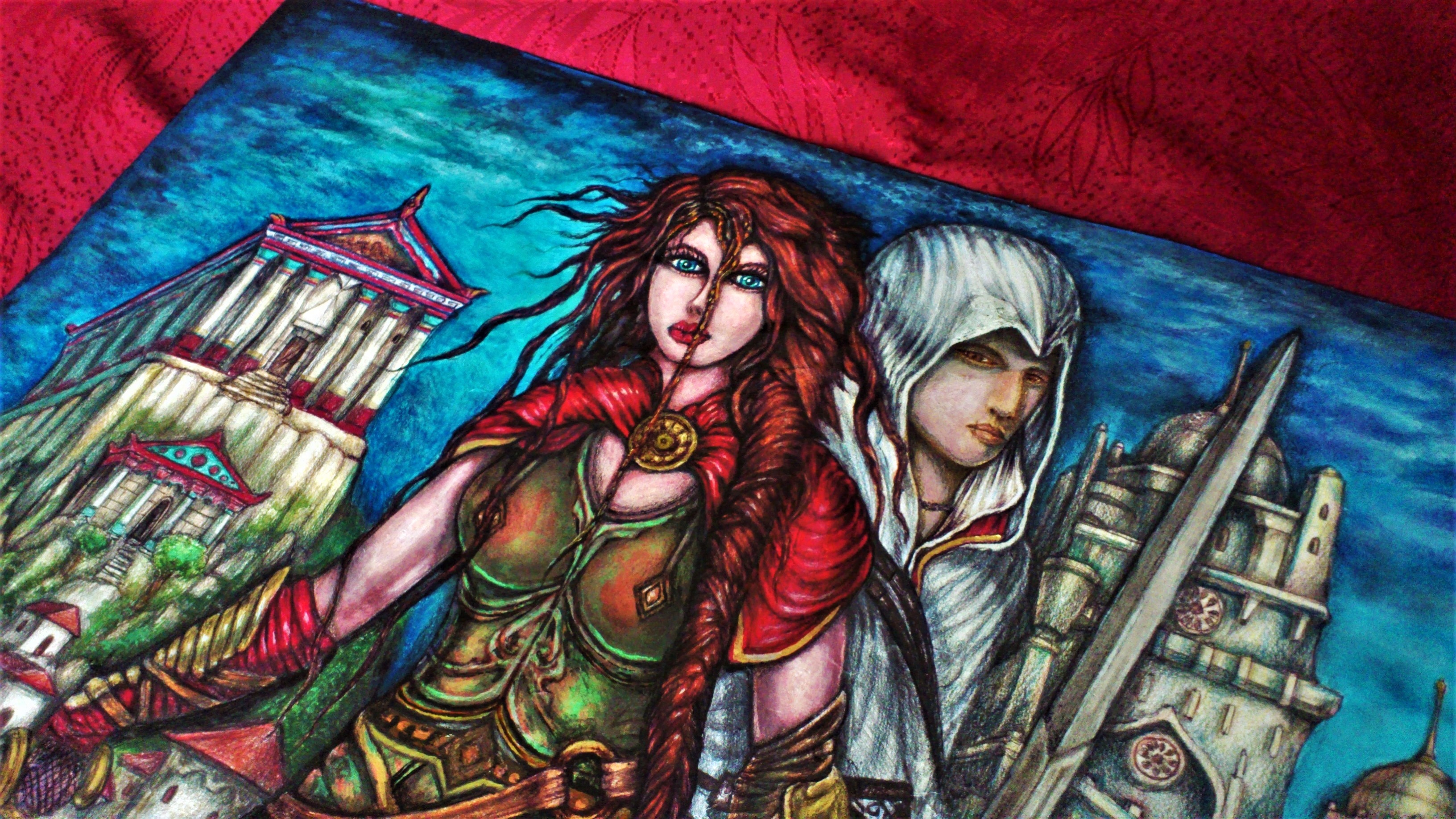 Angel Piangelo : 'ACsassins creed Legacy', 2018 Acrylic Painting, Fantasy. A<< Assassin s Creed LegacyA>> by Angel P. - Painting with Acrylic colors80and color pencils markers20- a Unique Technique applied that makes the Painting looks like an oil Painting on a Canvas, although no oils were used and also Permanent and unfading alike the Oil paintings Also another one Special Technique applied...