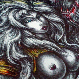 Angel Piangelo : 'MOONLIGHT SHADOW', 2017 Other Painting, Nudes. Artist Description: Drawing Painting - mixed technique with acrylics, color pencils and black pens - Difficult Technique as Black Permanent Pens not black pencils were used for the main drawing, meaning that any mistake was impossible to be deleted or to correct - Fantasy Hot Dark Themed Artwork with an erotic flavor - with ...