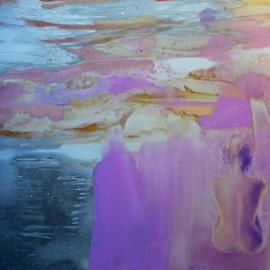 Anna Zygmunt : 'BACK', 2012 Oil Painting, Abstract Figurative. Artist Description:   delicate surreal painting depicting a nude female figure and delicate shoulders retracted placed in a fantasy landscape dominated by pink and purple.                   ...