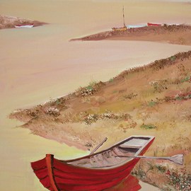 Animesh Roy: 'Red Boat and River', 2009 Oil Painting, Landscape. Artist Description:  Red Boat and River38x28 inches96. 5x71cmOil on CanvasOct 2009 ...