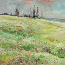 Animesh Roy: 'The Sea and The Land', 2010 Oil Painting, Landscape. Artist Description:  landscape, oil painting, knife work, impasto,  ...