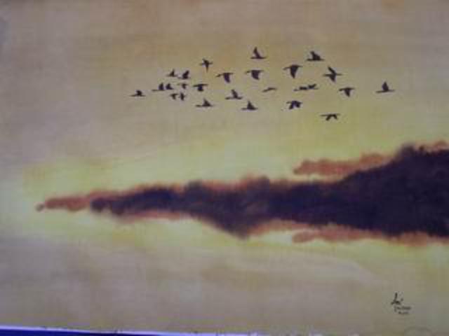 Ani Tejada  'Aves En Atardecer', created in 2004, Original Watercolor.