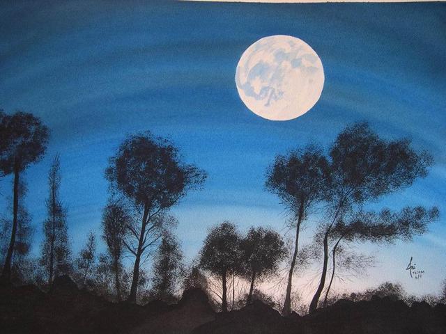 Artist Ani Tejada. 'Trees At Night' Artwork Image, Created in 2004, Original Watercolor. #art #artist