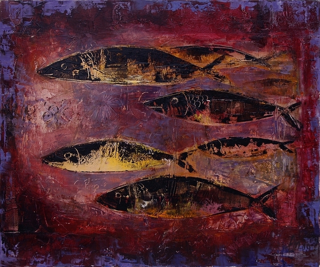 Artist Anna Medvedeva. 'Fishes' Artwork Image, Created in 2009, Original Painting Oil. #art #artist