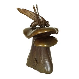 Anne Pierce: 'cricket on mushroom', 2020 Bronze Sculpture, Animals. Artist Description: The small man who is hiding in the mushroom folds was originally a whimsical addition. The grasshopperaEURtms long legs and the veining of the mushroom cap were the focus of this sculpture and only later did the human to insect scale become the story line. If you ...