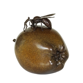 Anne Pierce: 'hornet on apple', 2020 Bronze Sculpture, Nature. Artist Description: Hornets may appear menacing and indeed they are capable of delivering a painful sting. Moreover, unlike bees, hornets have a quiver of stings in their arsenal which can be deployed with no impact on their longevity. They have large strong mandibles that were once used to cut through ...