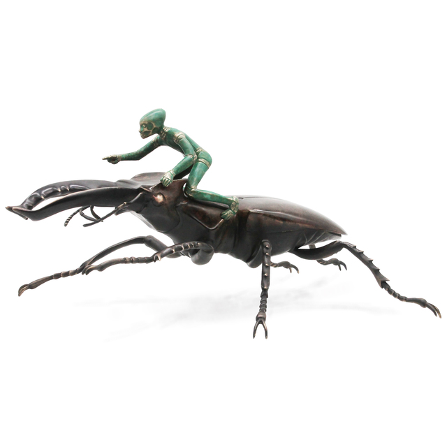 Artist Anne Pierce. 'Stag Beetle With Rider' Artwork Image, Created in 2021, Original Sculpture Steel. #art #artist