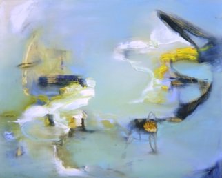 Anne Schwartz: '325 somewhere near water', 2018 Oil Painting, Abstract. BlueLargeLandscapeSoft colorsWhiteYellowBlackContemporary ...