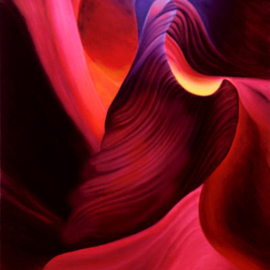 Anni Adkins: 'Antelope Canyon Magic', 2002 Oil Painting, Abstract Landscape. Artist Description: Lower Antelope Canyon, Page Arizona, USA.  Inspired by A the Navajo Nation s beautiful Antelope Canyon, hidden in A the far reaches of Northern Arizona, this magical gateway A of brilliant sandstone walls have been shaped by theA centuries of wind and water. ...