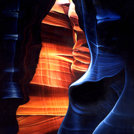 Anni Adkins: 'antelope canyon gateway', 1984 Oil Painting, Abstract Landscape. Artist Description: The Navajo Nation s beautiful Antelope Canyon, hidden in the far reaches of Northern Arizona, is a magical gateway of brilliant sandstone walls shaped byA centuries of wind and water. ...