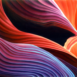 Anni Adkins: 'antelope waves', 2003 Oil Painting, Abstract Landscape. Artist Description: he Navaho Nation s beautiful Antelope Canyon, hidden in the farA reaches of Northern Arizona, is a magical gateway of brilliant sandstone A walls shaped by centuries of wind and water. ...