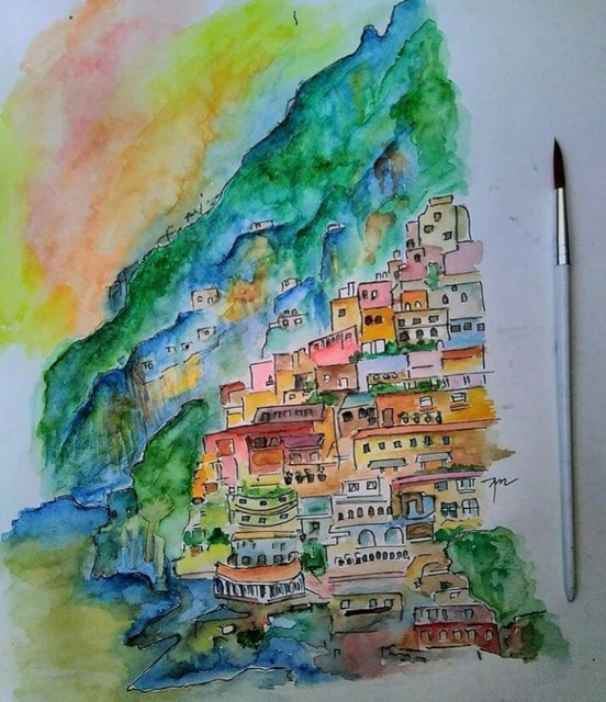 Anushka Bansal  'Cinque Terre Italy', created in 2019, Original Watercolor.