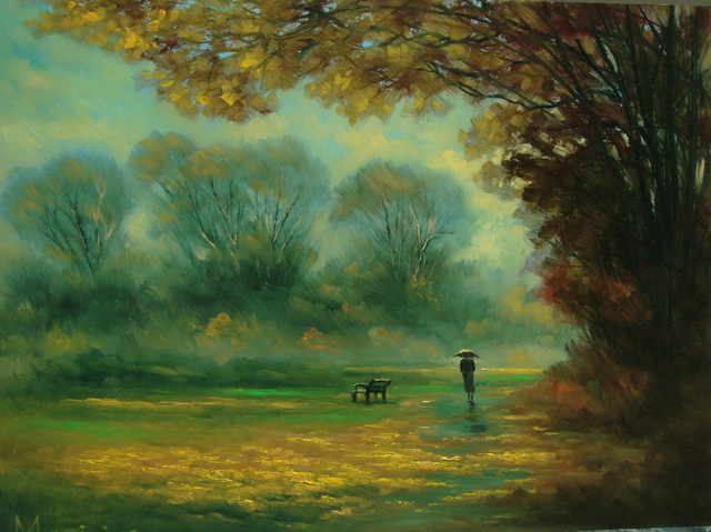 Artist Antoniu Marjai. 'Rain In The Park' Artwork Image, Created in 2010, Original Painting Acrylic. #art #artist