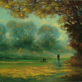 Antoniu Marjai: 'Rain in the park', 2010 Oil Painting, Landscape. 
