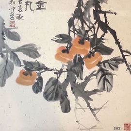 Chongwu Ao: 'sh31 golden balls', 2019 Ink Painting, Floral. Artist Description: Original Abstract Ink Painting On The Rice Paper. Freedom your true feelings is the portrayal of my artworks. It shows Asian cultural elements and humanistic spirit and is magnificent, open, natural, and has no limit. ...