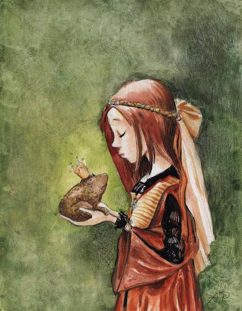 Artist Joanna Pasek. 'The Princess And The Frog' Artwork Image, Created in 2012, Original Mixed Media. #art #artist