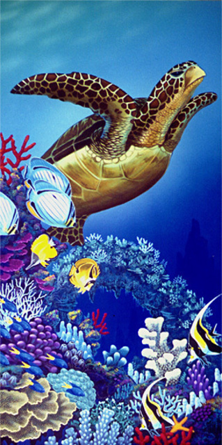 Environmental Artist Apollo  'Flight Of The Sea Turtle', created in 1997, Original Mixed Media.