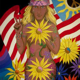 Environmental Artist Apollo: 'Remember Miss Liberty', 2008 Acrylic Painting, Activism. Artist Description:  This original was created in the festive spirit of Woodstock.  40 years ago, 500,000 young people gathered for three days of Peace, Love and Rock n Roll.  A beautiful moment in Time.  I have added an extra flower in photoshop.  Not on originalThis painting will be ...