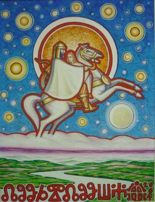 Ivan Arabadzhiev: 'The Wings of Love', 2004 Oil Painting, Spiritual.   Man, horse, human, knight, love, light, ...