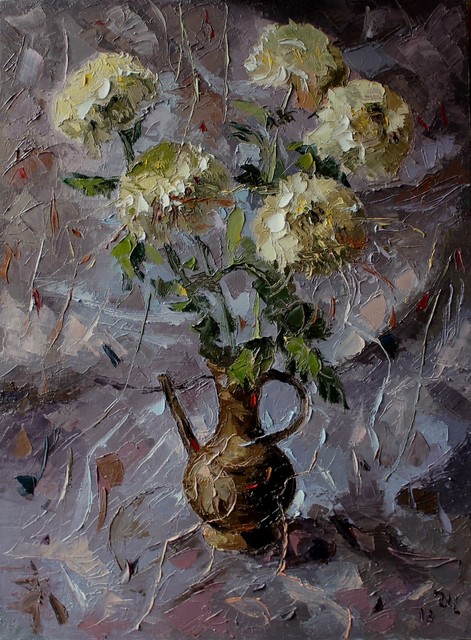 Artist Ara Ghevondyan. 'Chrysanthemums' Artwork Image, Created in 2013, Original Painting Oil. #art #artist