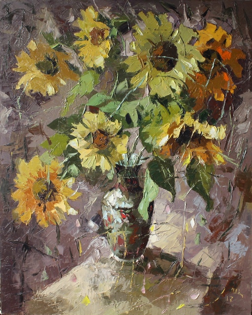 Ara Ghevondyan  'Sunflowers', created in 2017, Original Painting Oil.