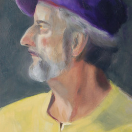 Mary Ann Archibald: 'Man with a purple hat', 2007 Oil Painting, Portrait. 