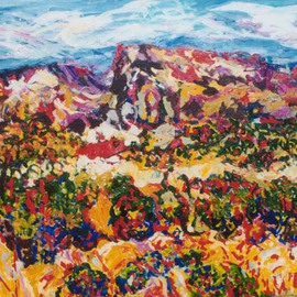 Mary Hatch: 'Ghost Ranch Mesa', 2008 Acrylic Painting, Landscape. Artist Description:  Part of the Southwest- New Mexico Series. Painting of Ghost Ranch. Brilliant colors, inspired by the mountains and arrid regional cactus in the area. ...