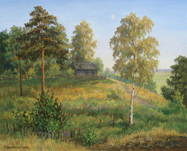 Arkady Zrazhevsky  'Young Month In The July Evening', created in 2010, Original Painting Oil.