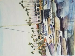 Armineh Bakhtanians: 'long beach 2', 2020 Watercolor, Sea Life. inspired by the beauty of boats and the ocean.  ...