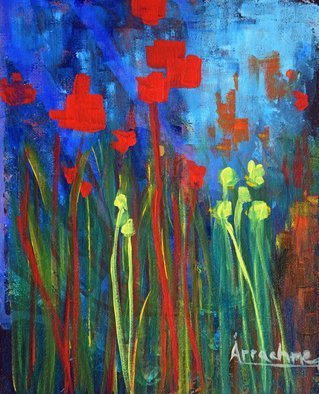 Arrachme Art: 'Generations', 2016 Other Painting, Abstract Landscape.  Poured and painted canvas board. Memory Gardens acknowledge friends and family. abstract, garden, flowers, landscape, happy blooms, green, red, arrachmeart ...