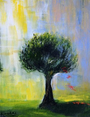 Arrachme Art: 'Just One', 2016 Acrylic Painting, Abstract Landscape.   Poured and painted canvas board.  Memory Gardens acknowledge friends and family. abstract, trees, garden, flowers, landscape, happy blooms, green, red, arrachmeart    ...