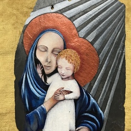 Ges  Eli: 'immaculate motherhood', 2018 Oil Painting, Religious. Artist Description: appropriate the shape  of a stone leaf, taking advatage of its unique appearance, for a unique and living God...