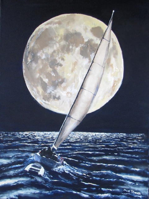 Artist Jack Skinner. 'Under Sail Under Full Moon' Artwork Image, Created in 2013, Original Pastel. #art #artist