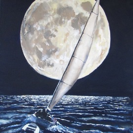 Jack Skinner: 'under sail under full moon', 2013 Acrylic Painting, Sailing. 