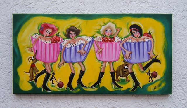 Artist Amans Honigsperger. 'Cupcake Ladies' Artwork Image, Created in 2012, Original Painting Acrylic. #art #artist