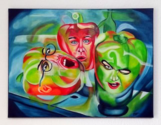 Amans Honigsperger: 'Fuer Vegetarier', 2019 Acrylic Painting, Humor. A bunch of cheeky vegetables...