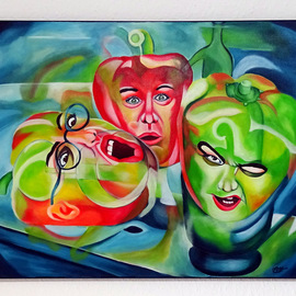 Amans Honigsperger: 'Fuer Vegetarier', 2019 Acrylic Painting, Humor. Artist Description: A bunch of cheeky vegetables...
