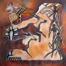 Amans Honigsperger: 'Rock Painting 1', 2009 Acrylic Painting, Ethnic. Artist Description:  African cave drawings framed...