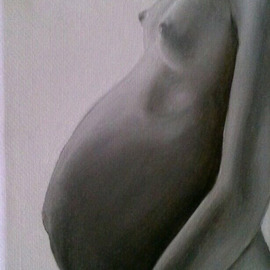 Mel Fiorentino: 'Pregnant Nude', 2014 Oil Painting, nudes. Artist Description:     Original black and white oil painting.     ...