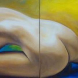 Mel Fiorentino: 'Transformation', 2015 Oil Painting, nudes. Artist Description:    This is a original nude painting. Oil on canvas. It is a two piece painting with special angled canvas. Each end is 1