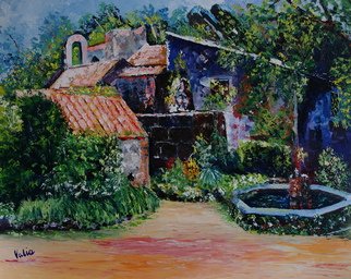 Valerie Curtiss: 'Convento dos Capuchos ', 2014 Oil Painting, History.   A painting depicting the Convento dos Capuchos, or cork convent in Simtra, Portugal. A very small monastery built in and around the rocks on the hillside, the walls were insulated with cork which is abundant in the region. ...