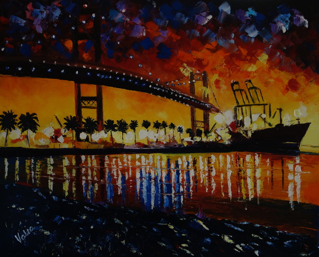 Artist Valerie Curtiss. 'Night On The Bridge' Artwork Image, Created in 2014, Original Pastel Oil. #art #artist