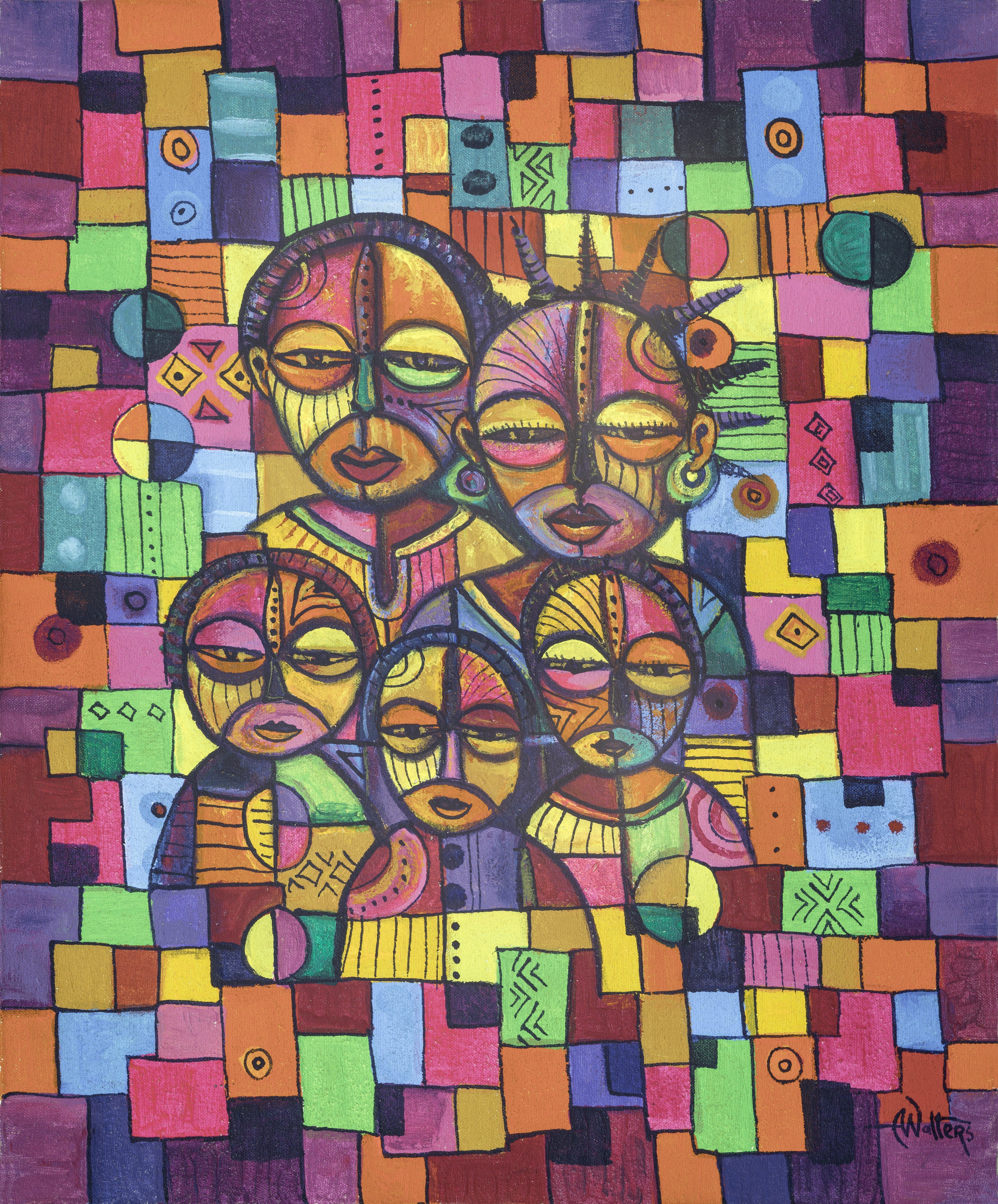 Angu Walters: 'The Happy Family VI', 2014 Acrylic Painting, Family. Painted in wildly vivid acrylic colors, this original painting from Central Africa is titled Happy Family. ...