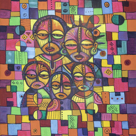 happy family africa painting By Angu Walters