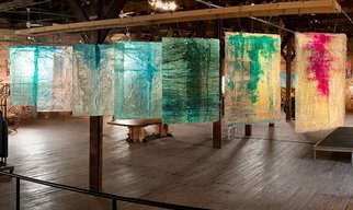 Carla Goldberg: 'THREADS installation at Gaga art center', 2009 Mixed Media, History.  This installation is a celebration of the history of the Garnerville industrial park that once housed a dyeworks and textile mill. ...